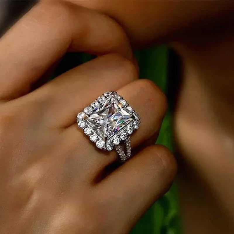 Women's Square Jewelry Ring Geometric Luxury Inlaid AAA Cubic Zirconia