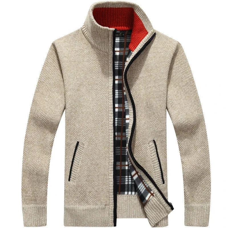 Winter Men's Knitted Sweater Coat Long Sleeve Thick Cardigan Fleece Zipper Causal Solid Color