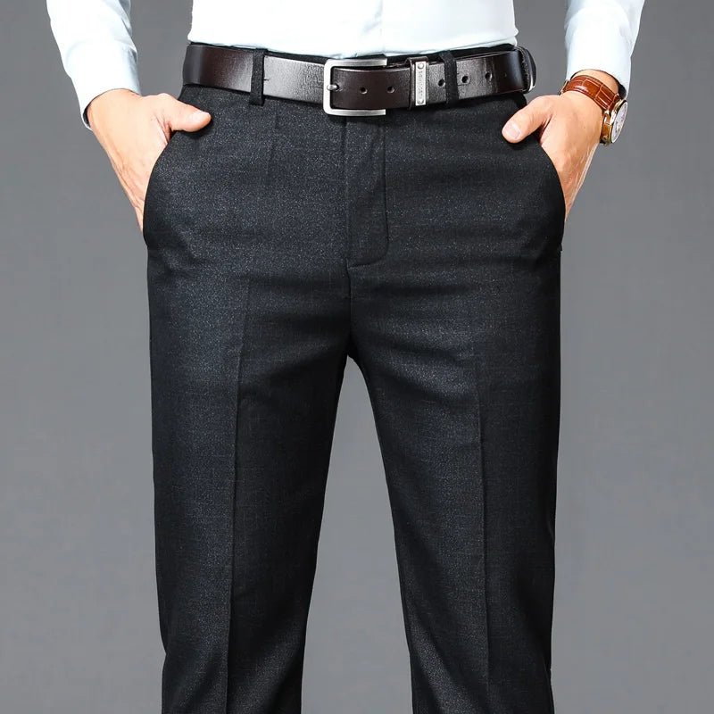 Business Men's Casual Suit Pants Solid High Waist Straight Classic Style Plus Size