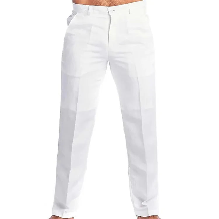 Men's Linen Slant Pocket Straight Solid Color Comfortable Breathable Daily Casual Pants