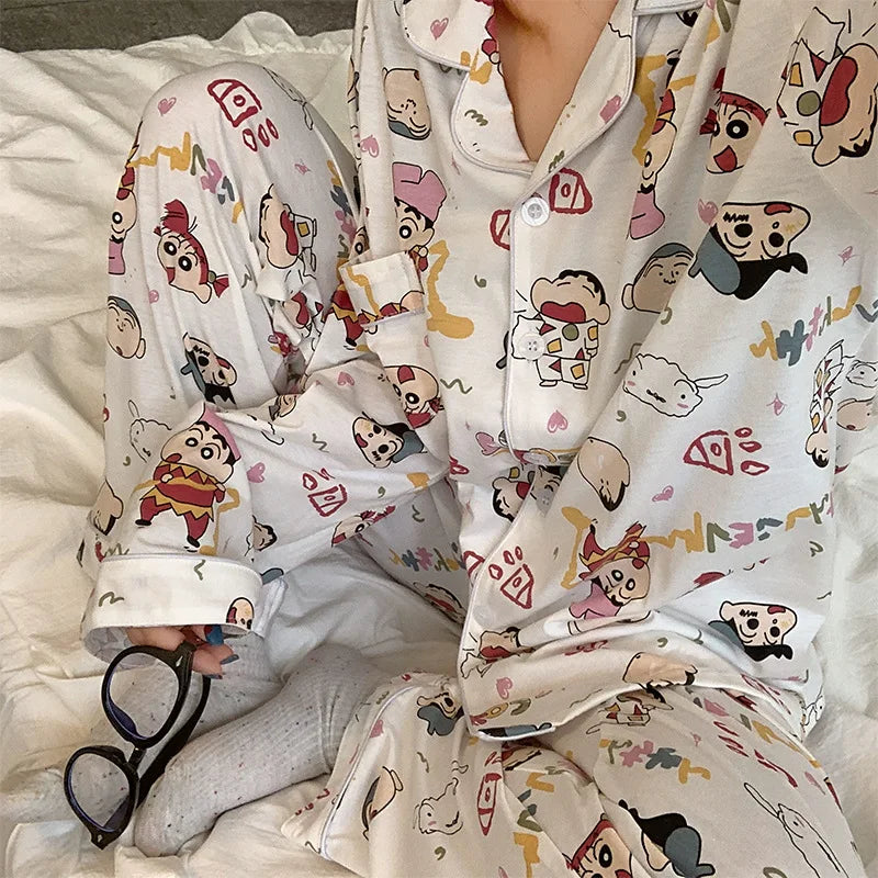 Hello Kitty 2Pcs Pajamas Set for Women Long Sleeve Tops Pants Loungewear