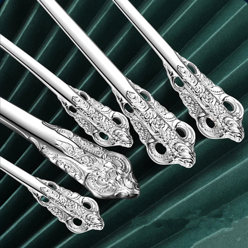 Luxury Gold Cutlery Set Vintage Dinnerware Set 18/10 Stainless Steel Silver Flatware Knife Fork and Spoon