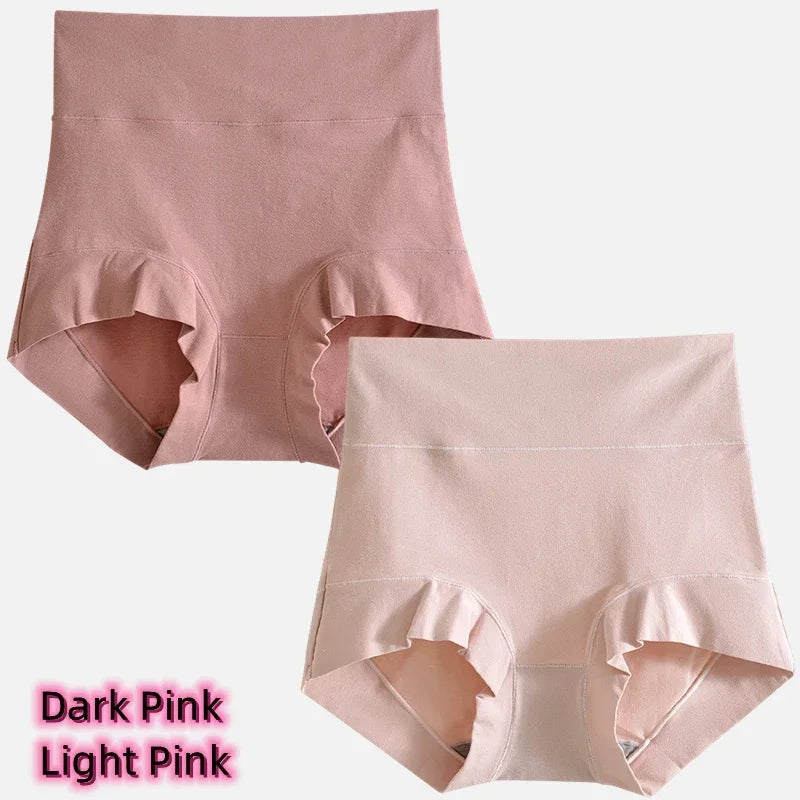2pcs Women Cotton Panties High-Rise Tighten Abdomen Underwear Comfortable short Briefs