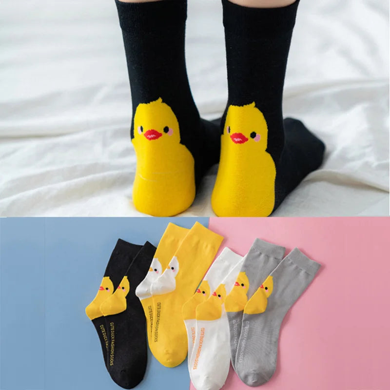 4 Pairs Cotton Pack Women Socks Duck Pattern