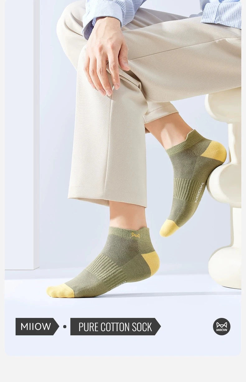 100% Pure Cotton Men Short Socks Set Lycra Band Ear-lifting Heel Protection Deodorant Antibacterial Sports Ankle Sock