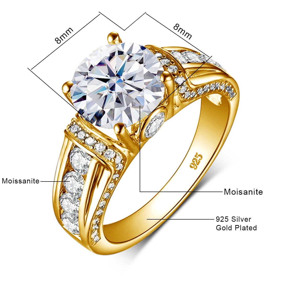 Szjinao 2ct Round Cut Moissanite Rose gold Ring For Women With Ceritificate Wedding Jewelry Delicate Gift Positive Authentic Hot