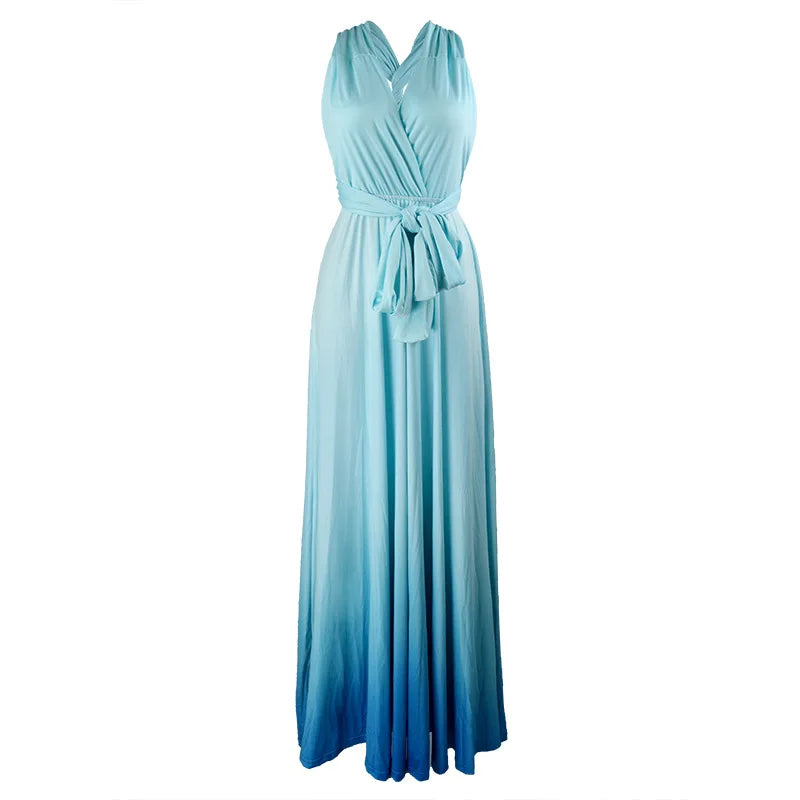 Multicolor Color Maxi Dress for Women Wrap Convertible Cross Bandage Sexy Backless