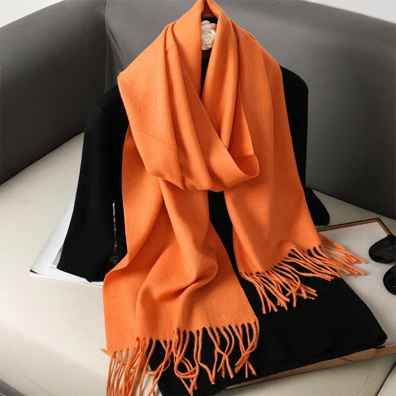 Color Solid Women Winter Scarf Warm Thicken Cashmere Shawl