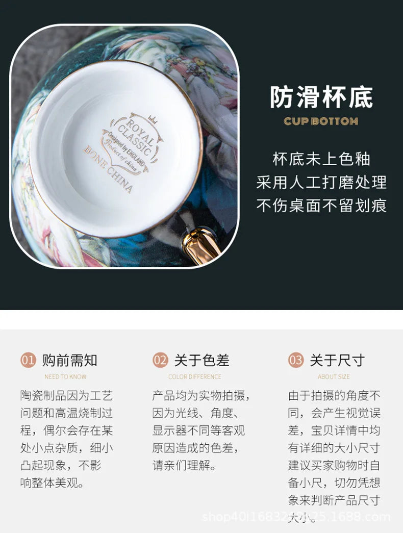 European Royal Palace Bone China Coffee Mug Luxury Porcelain Tea Set Ceramic Tea Cups with Saucer Spoon Drinkware Coffeeware