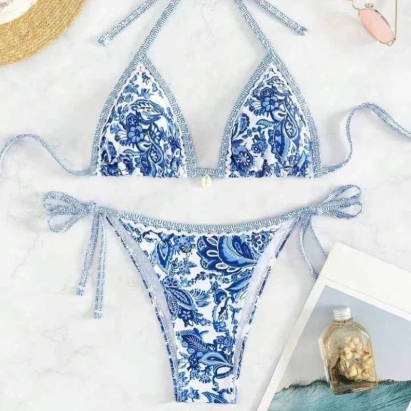 2025 Halter String Triangle Two Piece Bikini Women Swimwear Female Swimsuit Bathers Bathing Swimming Suit Beachwear Summer