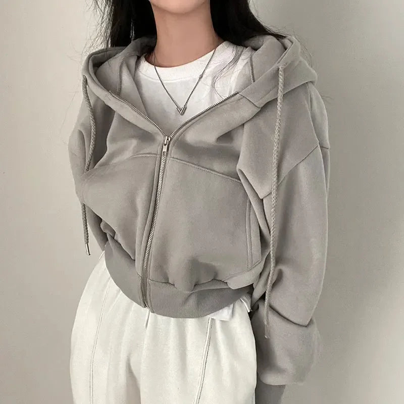 Women Casual Hood Sweatshirt Zip Up Long Sleeve Oversized Loose Jackets