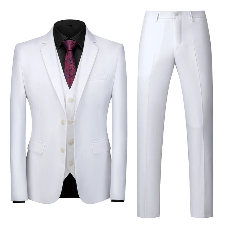 Men's 3 Piece Suit, Jacket Vest Trousers, Slim Fit Blazer Waistcoat Pants