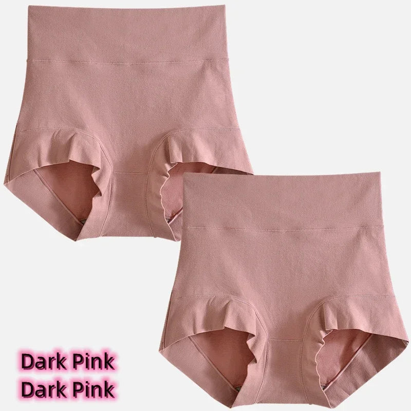 2pcs Women Cotton Panties High-Rise Tighten Abdomen Underwear Comfortable short Briefs