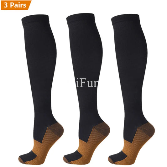 3 Pair Copper Compression Socks Women Men Anti Fatigue Pain Relief Unisex Knee High 15-20