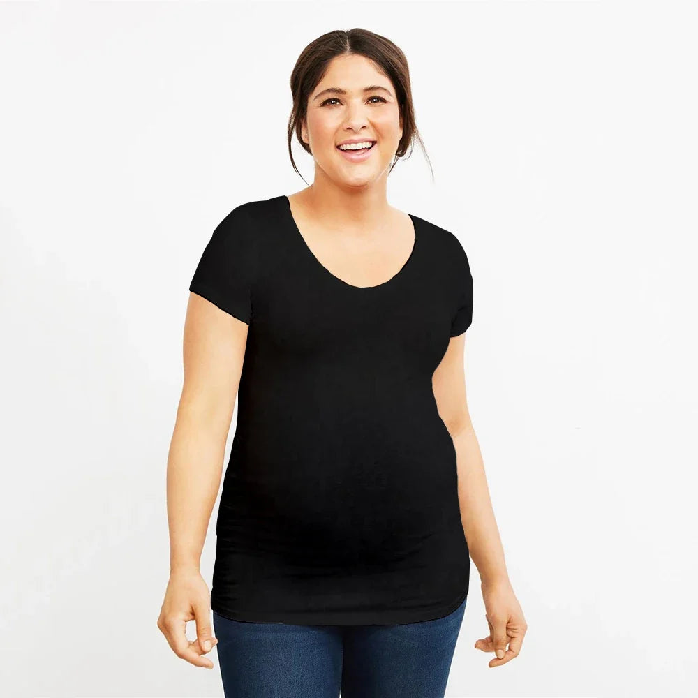 Plus Size Funny Maternity T-Shirt Baby on Board Pattern Print Pregnant Woman Tops, Pregnancy Short Sleeve T-Shirt Clothes