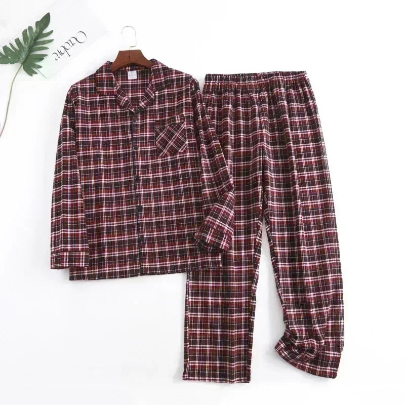 Plaid Design Multi Colors Warm Cotton Flannel Long-sleeved Trousers Pajamas Set for Men