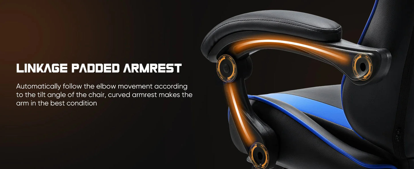 Ergonomic Racing Gaming Chair Adjustable Swivel PU Leather with Headrest and Lumbar Support