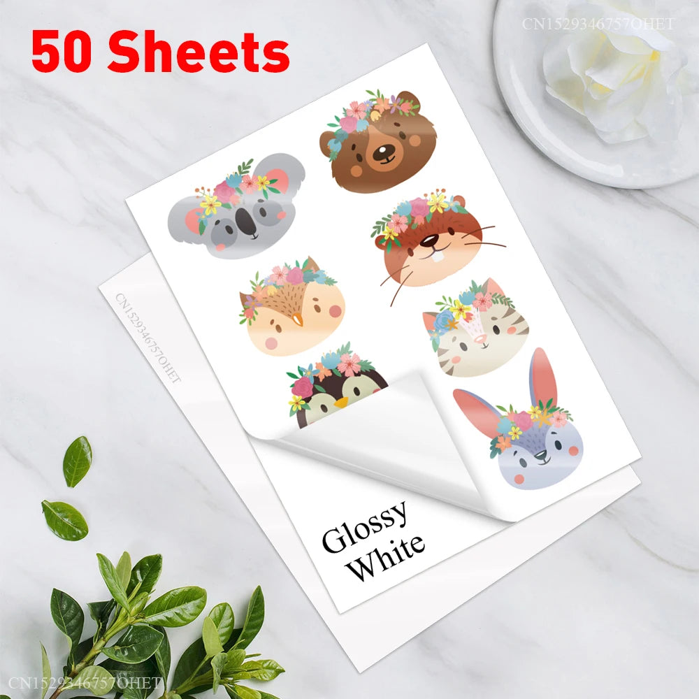 50 Sheets A4 Sticker Paper for Printer Inkjet/Laser Printer Vinyl Paper Sticker Self Adhesive Gift Stationery Label Stickers DIY