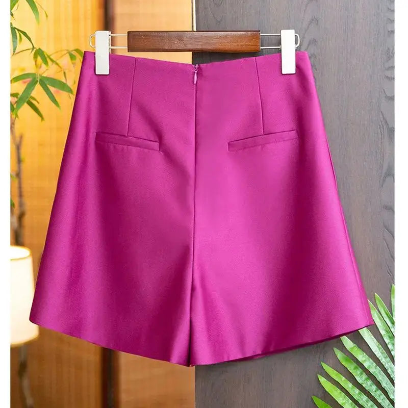 Summer Casual Suit Shorts Wide Legs Silk Satin
