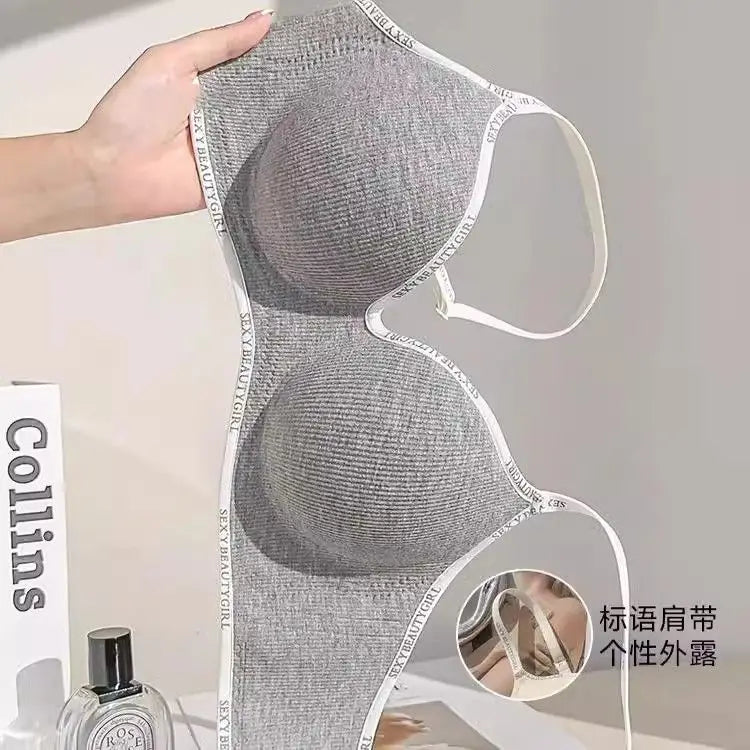 6cm Thickened Push-Up Bra for Small Chest Wireless No Steel Ring Anti-Slip Pads Seamless Invisible Adjustable Straps