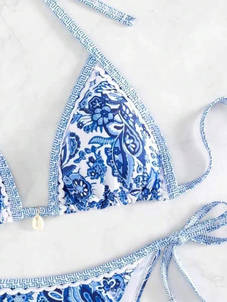 2025 Halter String Triangle Two Piece Bikini Women Swimwear Female Swimsuit Bathers Bathing Swimming Suit Beachwear Summer