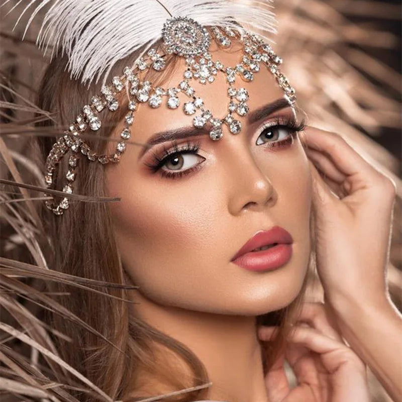 Vintage Rhinestone Head Chain Forehead Headband Indian African Bohemian Hair Accessories Crystal Fringe Tiara Headdress