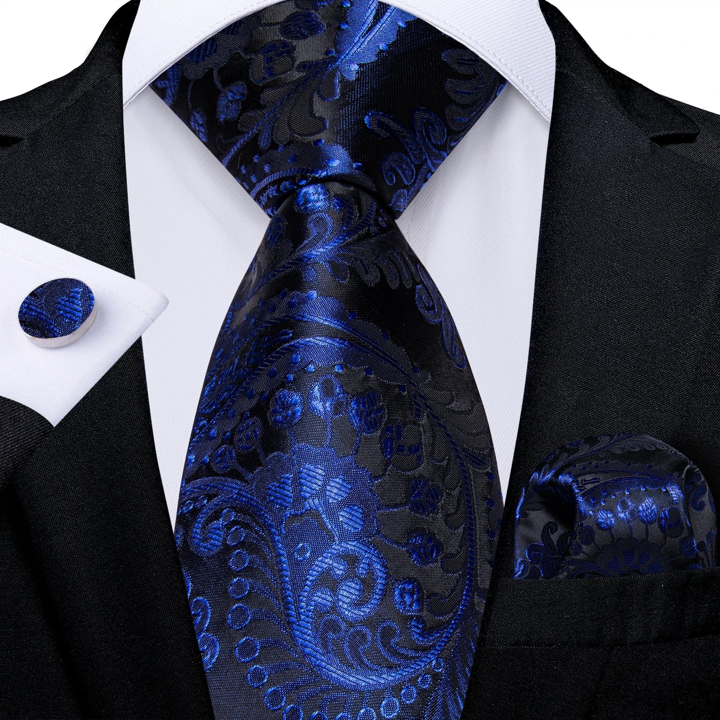 New Classic 100% Silk Men's Ties 8cm Blue Plaid Dot Striped Business Necktie Handkerchief Wedding Party Tie Set