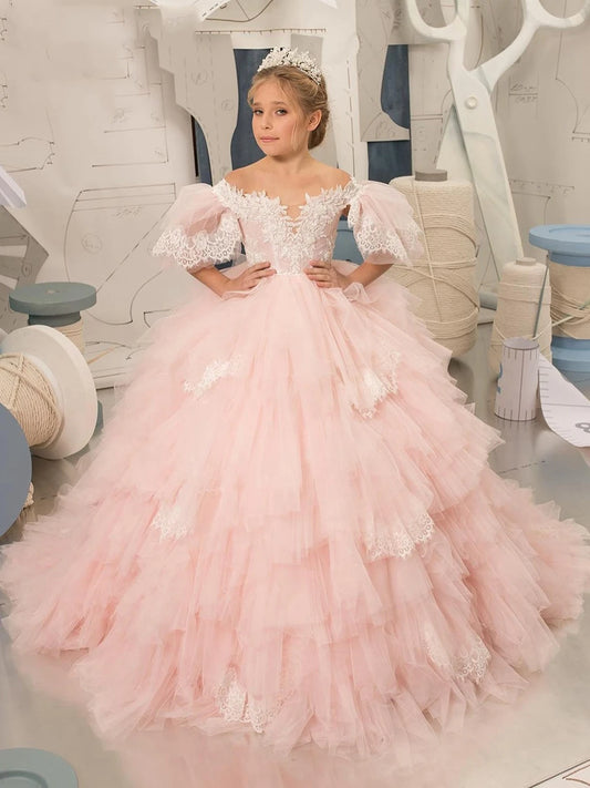 Elegant Puffy Sleeves Flower Girl Dresses for Wedding Robe A-Line First Communion Pageant Party Gowns