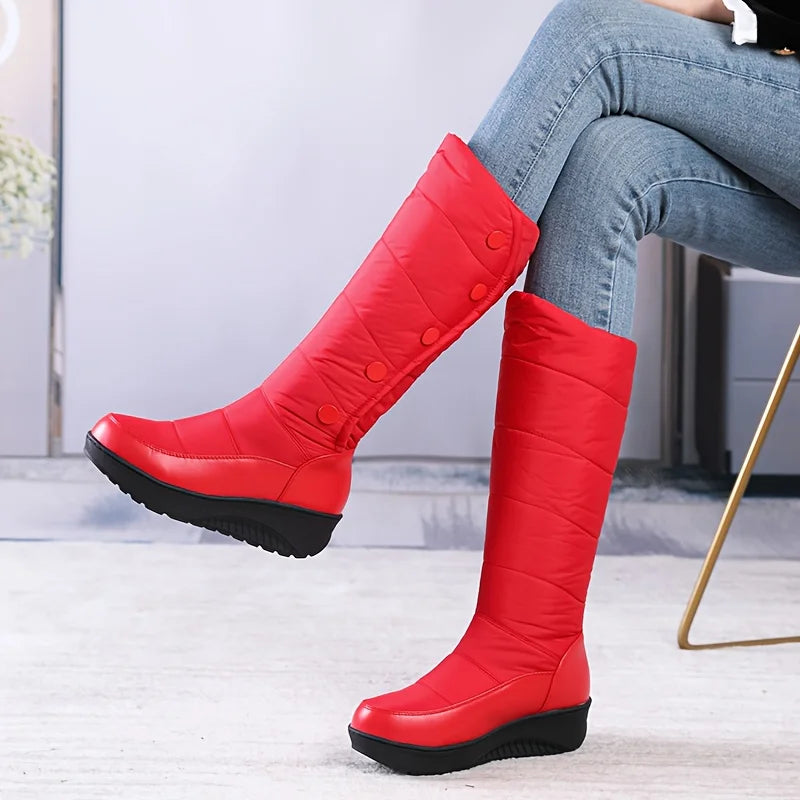 Women Winter Warm Casual Comfy Furry Faux Fur Snow Boots Platform Wedges Heel Pull On Waterproof