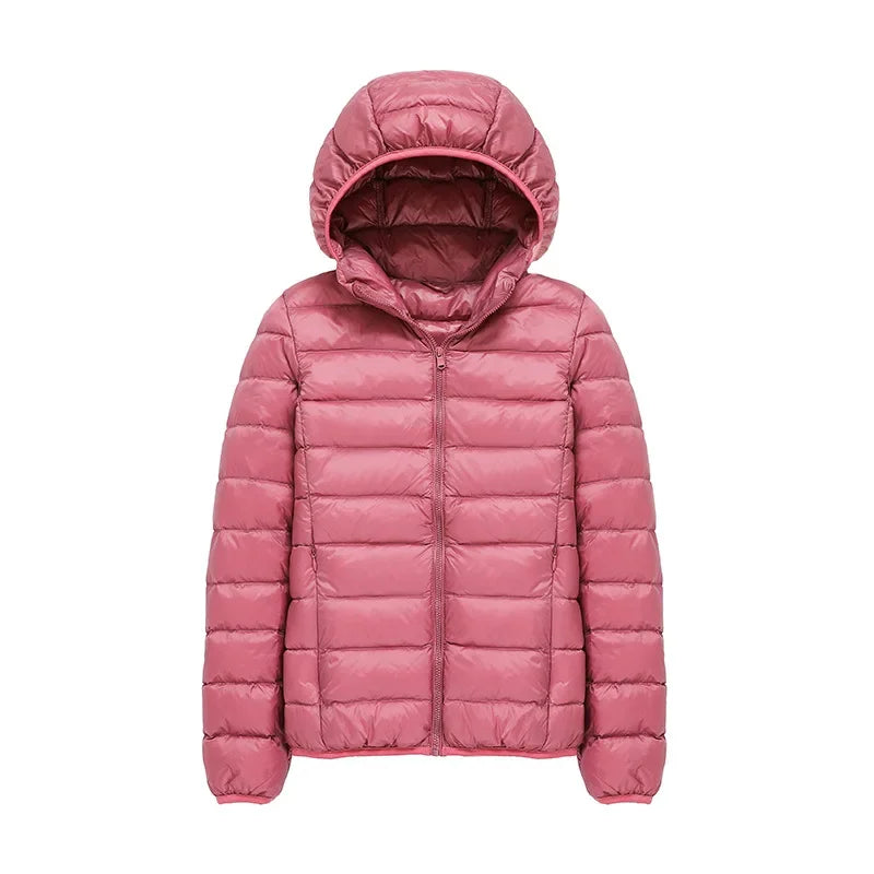 Winter Women's Light Coat Down Hooded Jacket Size S-XXL