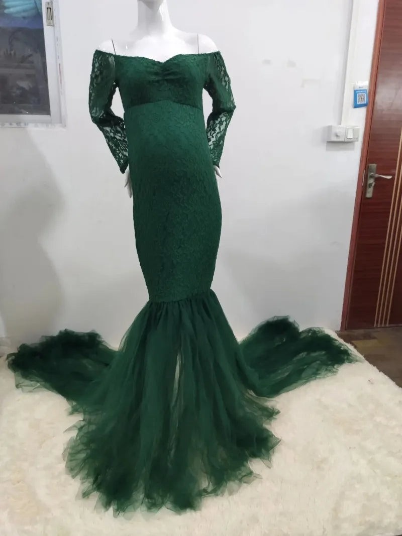 Sexy Lace Off shoulder Pregnancy Dress Photography Props Maxi Gown