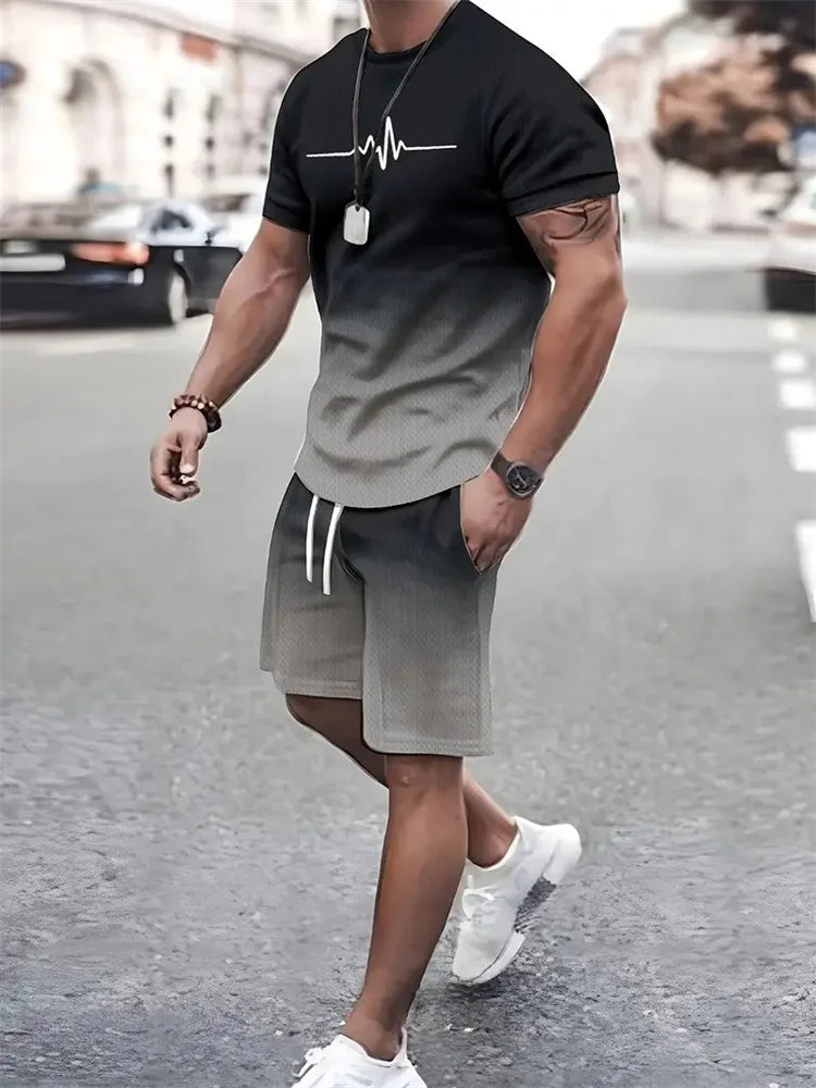 Men's Summer Outfit  Short Sleeve T Shirt & Short Set 2 Piece Sportwear 3D Printed