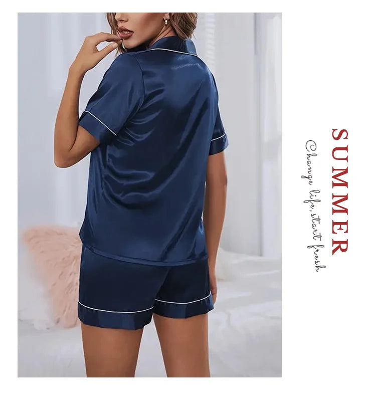 Women Silk Satin Pajamas Set Two-pieces