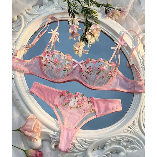 Beautiful Women Sexy 2 Piece Floral Embroidery Underwear Sets