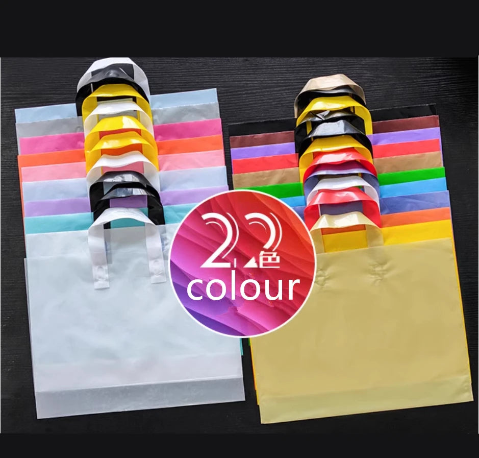 100pcs Custom Logo Colorful Shopping Bags With Handle Plastic Gift Bag Print One Color Logo On One-sided Free Design Print