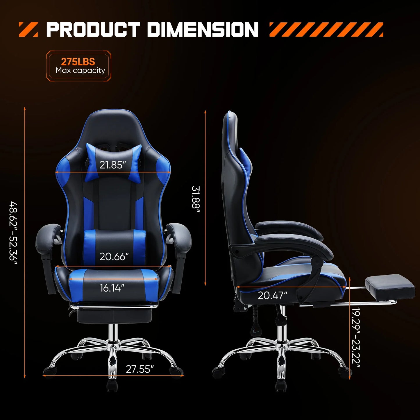Ergonomic Racing Gaming Chair Adjustable Swivel PU Leather with Headrest and Lumbar Support