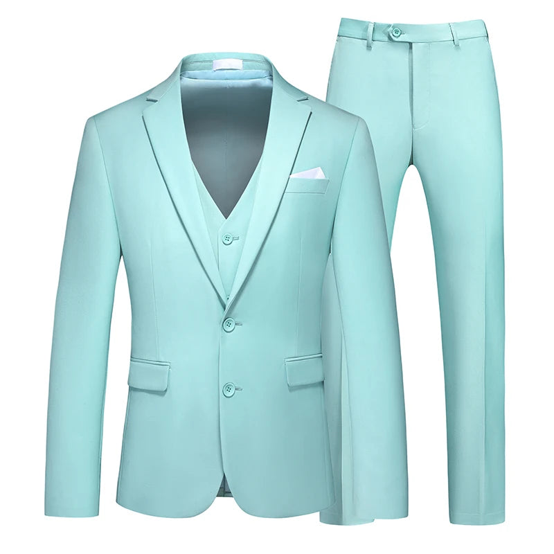Men's 3 Piece Suit, Jacket Vest Trousers, Slim Fit Blazer Waistcoat Pants