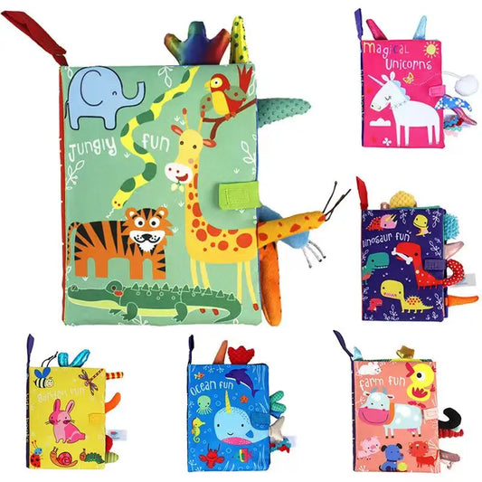 0-36 Months Newborn Baby Rattles Mobile Toys Soft Animal Cloth Book Stroller Hanging Early Learning Educate Book