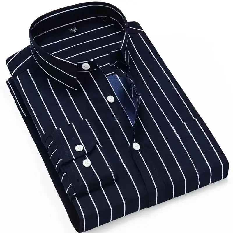 Men's Casual Shirt Long Sleeved Cotton Comfortable Breathable Plaid Striped