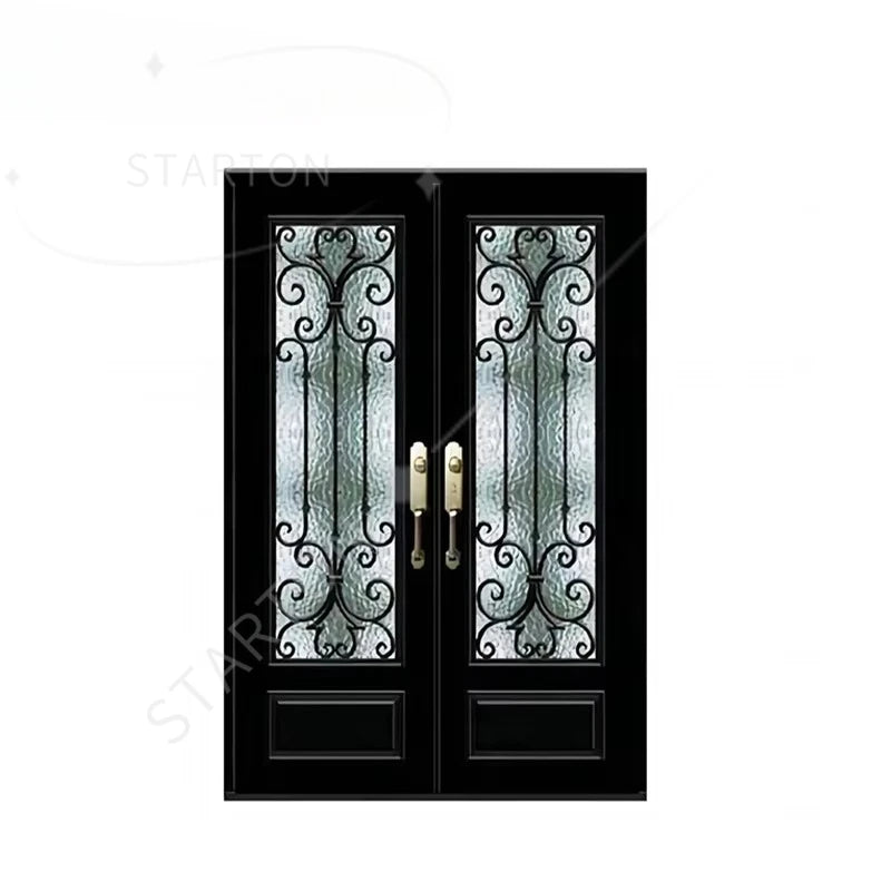 Supplier European New Grill Latest Design Safety Double Entrance Wrought Iron Door