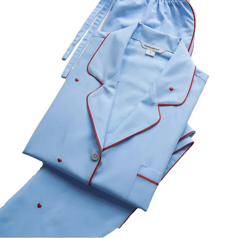 Women Luxury Embroidery Pajama Set Cotton Sleepwear Long Sleeve