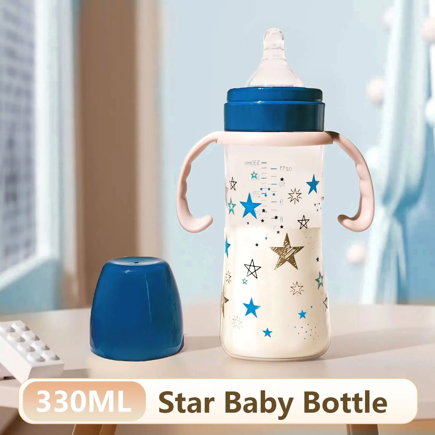 1PC 330ml large-capacity baby feeding bottle star PP wide diameter anti-fall lightweight ergonomic handle design