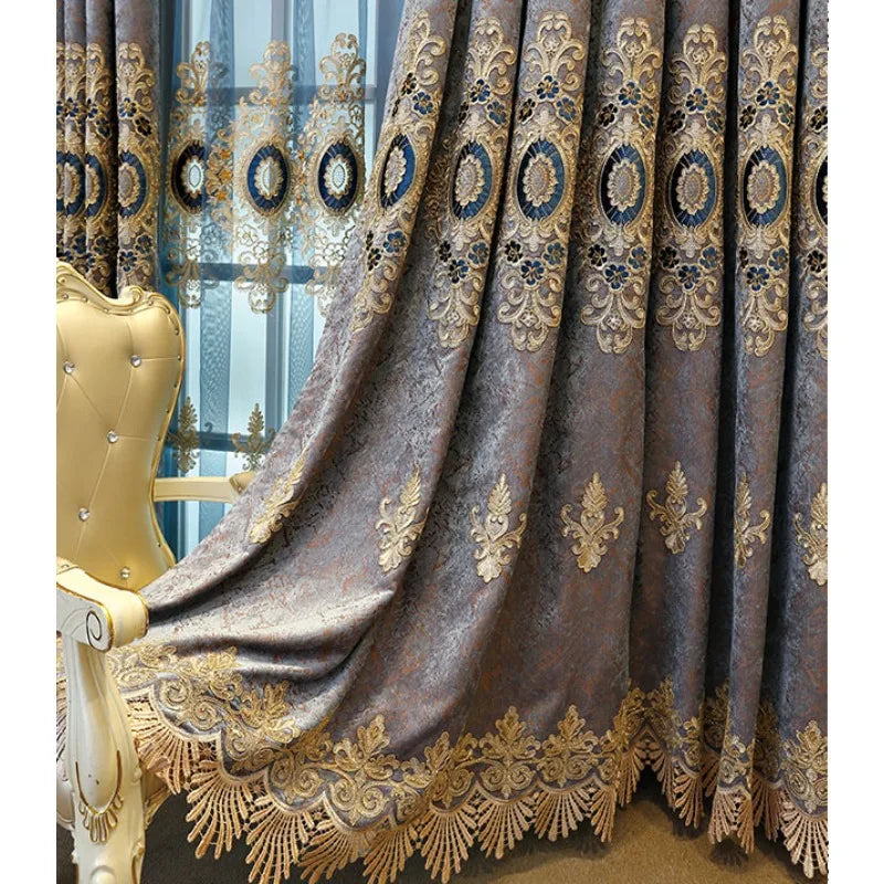 European Embroidery Luxury Curtains Blackout Window Decor Chenille Jacquard Tulle