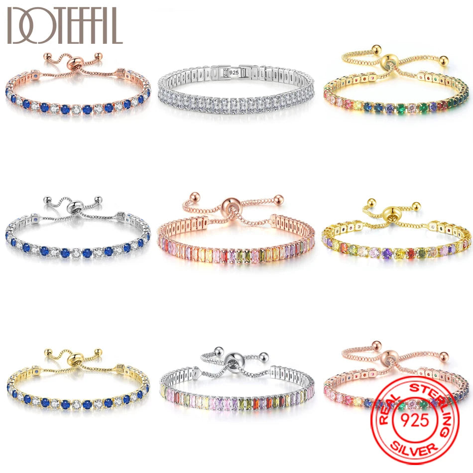 Women 925 Sterling Silver Tennis Bracelet Crystal Luxury Zirconia Wedding Charm Jewelry