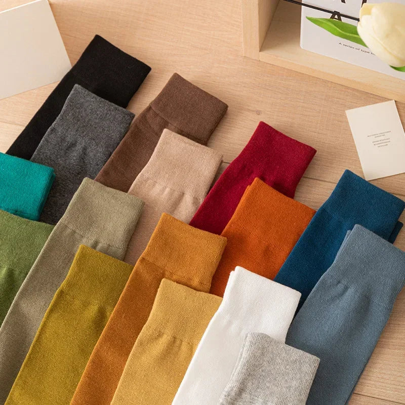 Women's Soft Cotton Knee High Long Socks Black White Solid Calf