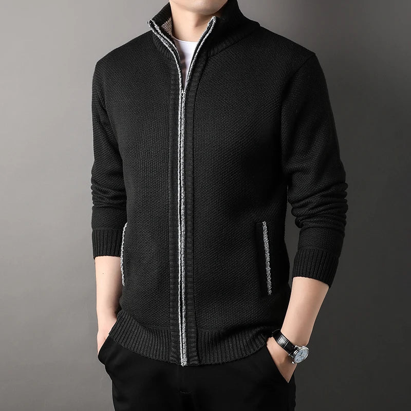 Men's Stand-up Collar Knit Sweater Jacket Autumn/ Winter Cardigan Slim Solid Color