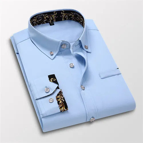 Men's Cotton Causal Long Sleeved Dress Shirt
