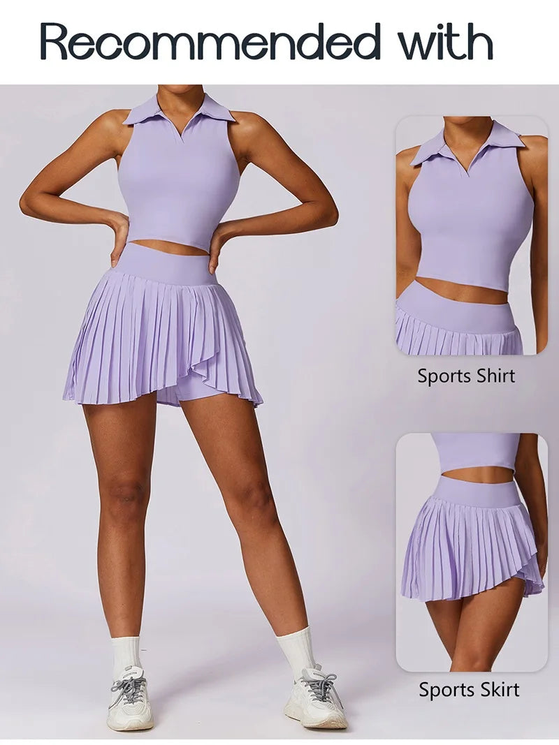 Women Gym Yoga Set Workout Sportswear Fitness Shirts Tracksuit High Waist Skirts Top Suit