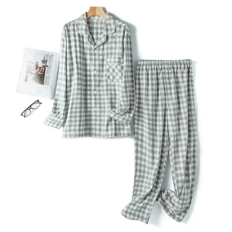 Autumn and Winter Multi Colors Cotton Brushed Solid and Plaid Design Warm Thick Trousers Pajamas Set Couples Home Clothes