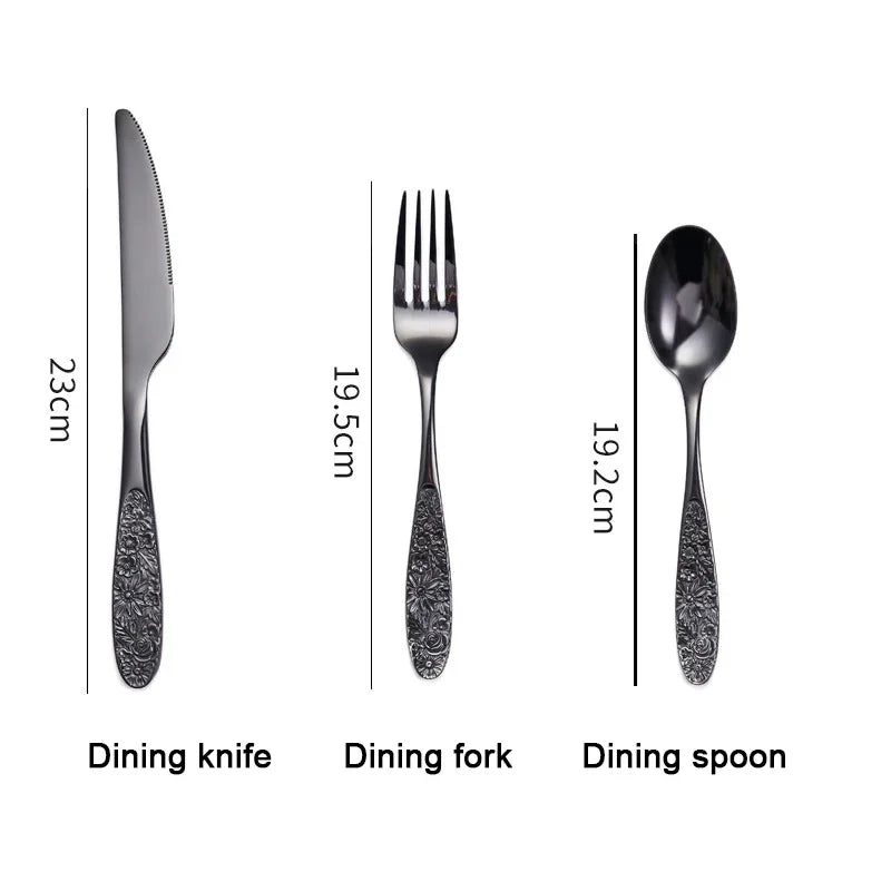 1/3Pieces Gold Cutlery Set Stainless Steel Vintage Western Dinnerware Luxury Tableware Engraving Forks Knive Spoons Sliverware